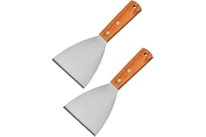 DDKY 2 Stücke 102 * 216 * 29MM Grillspachtel Edelstahl, küchenspachtel Holzgriff Teppanyaki-Spatel mit Holzgriff Grillspatel aus Edelstahl Kochwender und Schaber Flachspatel für Grillküche