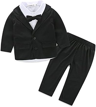 Fanryn 3Pcs Newborn Baby Boys Gentleman Outfits Long Sleeve Shirt+Small suit jacket+Pants Clothing Set - Black -