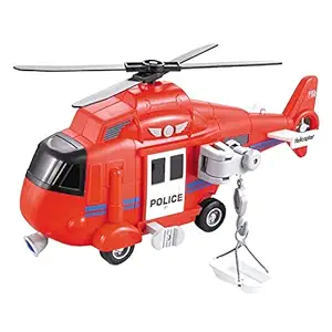 IndusBay 1:16 Scale Light and Sound Police Helicopter Toy - Solid Build Push & Go Chopper Rescue Team Helicopter Toys for Kids Boys & Girls - Black