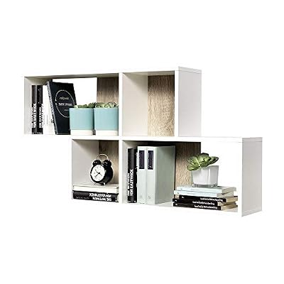 FMD Moebel 270-001 Nora Etagère Murale avec 4 Compartiments Bois Blanc/Chêne 100 x 19,5 x 53 cm
