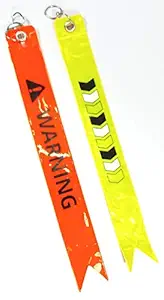 MJ Ragav Down Arrow Logo Safety Tag / Warning tag Fluorescent Reflector in Night Glow Like LED Light Fashion Modification Hanging Tie Ribbon Twin for Car & Bike
