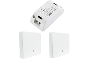 Punxasl Commutateur sans fil kit 433Mhz télécommande mural + mini relais radio encastrable (2 interrupteur + 1 récepteur)
