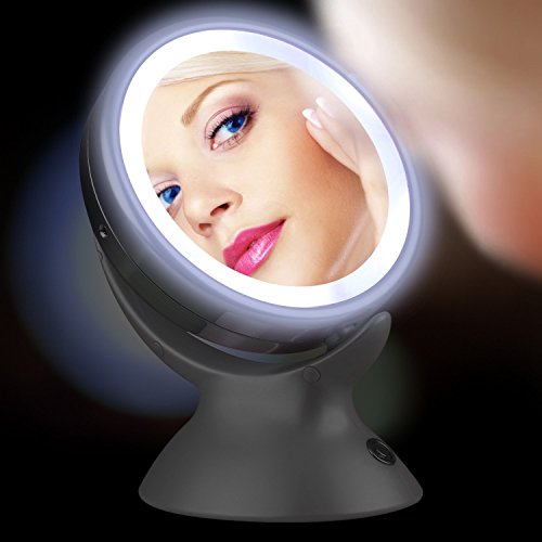 Molain Kosmetikspiegel mit LED Beleuchtung ,360 ° drehbare Make up Spiegel mit normal und 5-fache Vergrößerung für Badezimmer, Eitelkeit, Kosmetik - 2