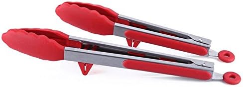 XINGXINRONG Kitchen Silicone Tongs - Pack of 2,9"and 12" -Non-slip &Stainless Steel Handle