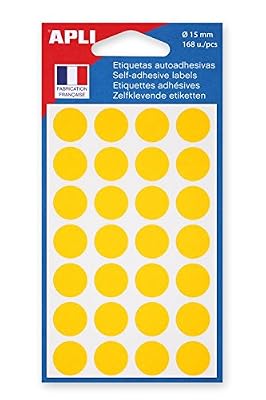 Apli AGIPA Sachet de 168 étiquettes Gommettes de signalisation Rondes 15 mm Jaune