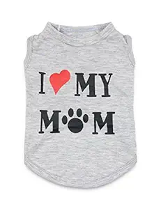DroolingDog Dog Clothes Puppy Shirts I Love My Mom Shirt Dog Costume, XS, Grey