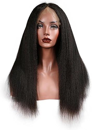 Lace Front Wigs For Black Women Yaki Straight Brazilian Remy Synthetic Hair Wigs 200% Density Natural Color 24 inch