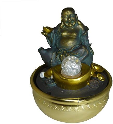Cascading Buddha Indoor Table Top Water Feature + Spinning Ball &amp; LED Lighting