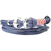 HanseCharms - Maritimes Surfer Anker Armband-Paracord Typ III Armband-Verstellbar-Unisex-Wickelarmband-Geschenk-Navy Blau Typ III + Imperial Rot u. Weiß - Micro Cord