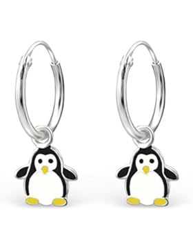 JAYARE Kinder-Creolen Pinguin 925 Sterling Silber Emaille 19 x 7 mm schwarz weiß Ohrringe
