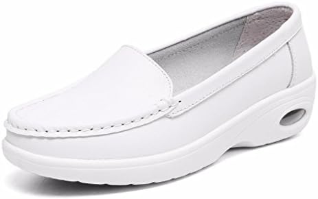 Moonwalker Women's Leather Health Care Slip-On Loafers Nurse Shoes (6.5 UK 39 EUR,White2)