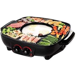 Falehgf Gril et marmite Double Casserole, marmite intégrée, Assiette pour grillades de 40,5 cm, Barbecue électrique et Fondue Asiatique 1700 W, Noir
