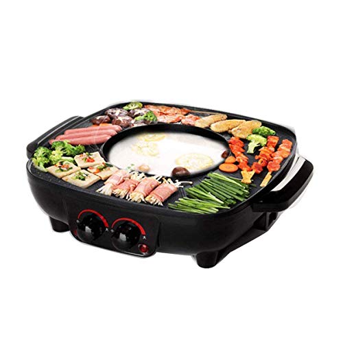 Falehgf Gril et marmite Double Casserole, marmite intégrée, Assiette pour grillades de 40,5 cm, Barbecue électrique et Fondue Asiatique 1700 W, Noir