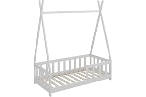 Oskar-Store Livinity Kinderbett Tipibett Einzelbett Susanna Weiß modern Kinderzimmer Bett Lattenrost Rausfallschutz (140 x 70 cm)