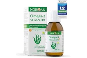 ‎NORSAN NORSAN Omega-3 VEGAN EPA 100 ml - extrem hoher EPA-Gehalt: 1.104 mg pro Tagesdosis - 2.000 mg Omega-3 aus hochwertigem Algenöl - mit 800 IE Vitamin D3 & Polyphenol-reichem Olivenöl