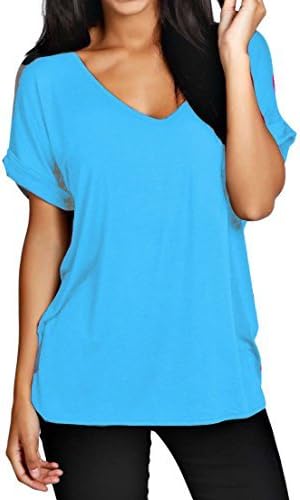 ZEE Fashion Womens Oversize Fit V Neck Top Ladies Baggy Plus Size Batwing Casual T Shirt Sizes 8-24