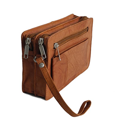 Bag Street Leder - exquisite Leder Herren Handgelenktasche , Herrentasche , Handtasche , Handgepäck-Tasche ( Braun - Doppelkammer ) - präsentiert von ZMOKA® Tan