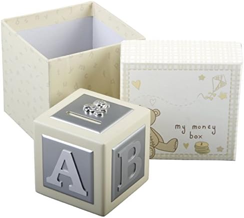 Silver Plated/MDF Money Box. Teddy Bear Icon. Baby Gift, Birth Gift, Christening/Naming Gift