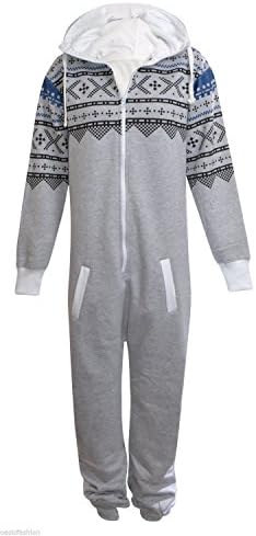 New Aztec Unisex Ladies Adult Onsies Mens Xmas Pyjamas Boys Sleepwear Girl Dress All In 1 (M, Grey)