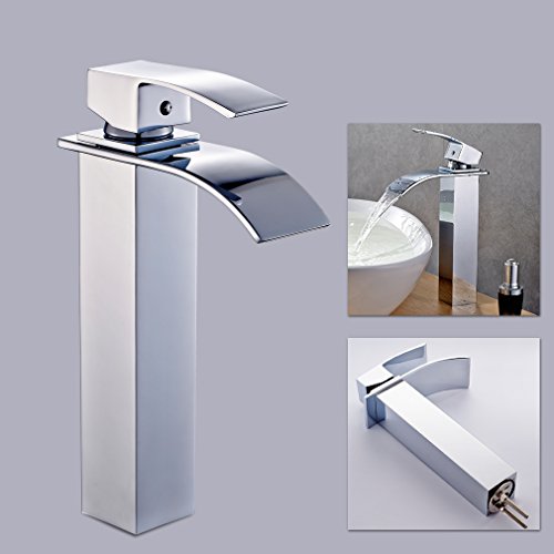 Auralum® Design verlängerte Einhebel Waschtischarmatur Armatur Wasserfall Einhandmischer für Badzimmer - 3