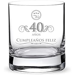 AMAVEL – Vaso de Whisky con Grabado por el 40 Cumpleaños – Elegante – 40 Años – Regalo para Cumpleaños – Regalos para Hombres – Capacidad: 320 ml