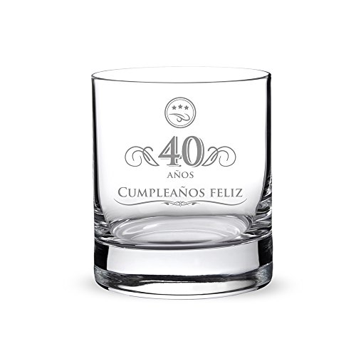 AMAVEL – Vaso de Whisky con Grabado por el 40 Cumpleaños – Elegante – 40 Años – Regalo para Cumpleaños – Regalos para Hombres – Capacidad: 320 ml