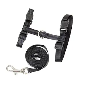 Generic Black Adjustable Pet Cat Kitten Belt Nylon Collar Leash Harness Safety