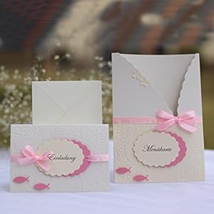 Set 10 Einladungskarten 6 Menükarten zur Kommunion Konfirmation Taufe Mädchen Handarbeit binnbonn