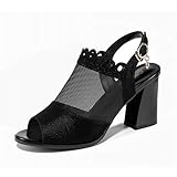 zapato tacon gordo beige Material de la suela: Caucho LTN Ltd - sandals Malla Mujer Sandalias de Tacón Alto Hada Viento Viento Gordo Pies Zapatos de Mujer Zapatos de Verano de Moda, Negro, 38