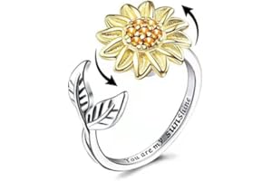 BEYEQCEZ Argento Anello Antistress per Donna Girasole, Regolabile Argento, Fidget Anxiety Ring Aperto Ansia