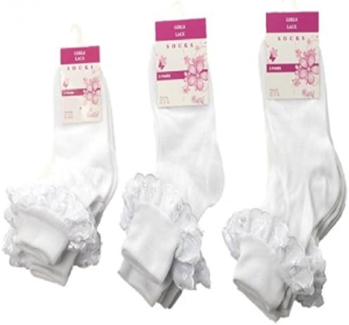 6 Pairs of Kids Girls Lace Socks, Frilly Chic White Ankle School Socks …