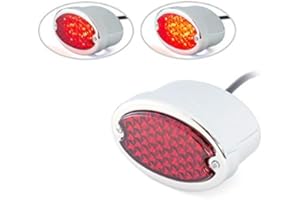 Alchemy Parts Motorcycle LED Stop Taillight for Royal Enfield Continental GT and Interceptor 650 Models Rear Running Brake Light Chrome Body with Red Lens