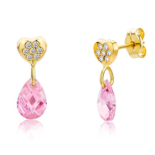 Miore Kinder und Jugendliche-Ohrhnger Herzen Zirkonia rose 9 Karat 375 Gelbgold MK9021E