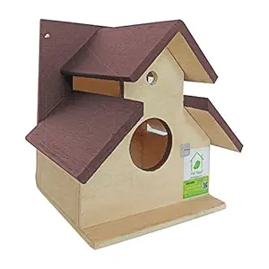 PetNest sheddy Bird House Nest Box for Sparrow and Garden Birds Wood Bird Nest Garden Outdoor Decor for Attracting Birds Brown - DECO7