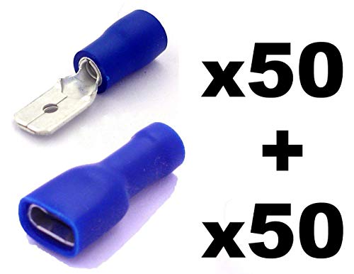 100x Cosse Electrique Plate 6.3 mm Bleue - 50x Male et 50x Femelles (Pour fils jusqu'à 1.1mm to 2.6mmà²) - LIVRAISON GRATUITE!