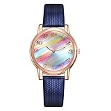 AchidistviQ Damen-Armbanduhr, arabische Ziffern, rundes Zifferblatt, Quarz, Kunstleder, Blau