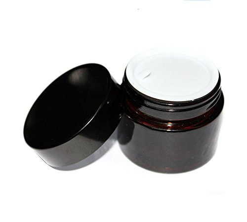 2PCS 50ML/100ML Brown Glass Refillable Cosmetic Jars with Liners and Screw Black Cap Empty Face Cream Lip Balm Storage Container Pot Bottle for Salve Diy Beauty Essential Oils Cosmetic Cream Lotion (50ml)