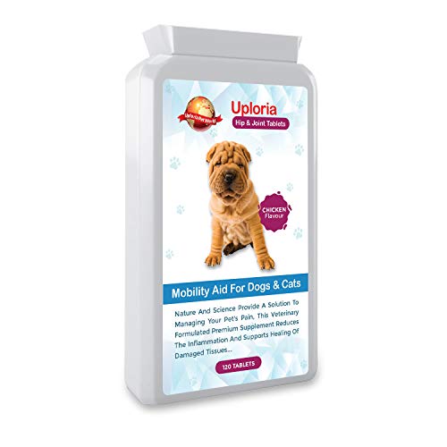 Uploria Pet World Suplementos Articulares para Perros - 120 Comprimidos con Sabor A Pollo Formulada por Veterinarios para Perros Y Gatos Alivio del Dolor Provocado por La Artritis para Perros