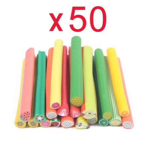 Well-Goal 50pcs 3D Nail Art Manicure Fruits Fimo Canes Sticks Gel Tips Deco