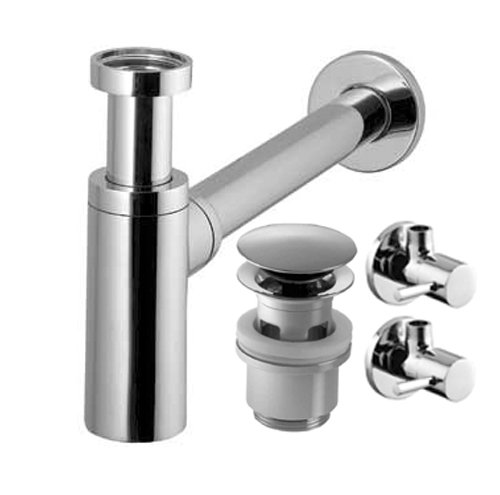 profizeug24 Design Sifon Siphon mit 2 Eckventile rund und Pop Up Click clack