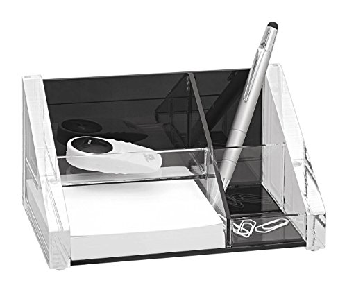 Wedo 605101 Butler Acryl Exclusiv, 3 Fächer, Zettelbox inkl. 150 Blatt Papier Rutschfeste Gummifüße, glasklar/schwarz