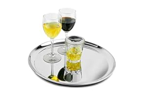 Stainless Steel Waiters Tray 14inch | bar@drinkstuff Circular Serving Tray, Bar Tray, Drinks Tray - Ideal for Food & Drinks Service