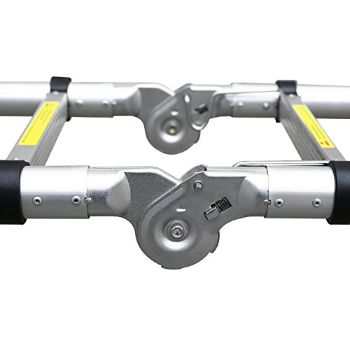 FEMOR 3.8M Alu Klappleiter und Teleskopleiter mit erweiterter Grundlage Aluleiter Sprossenleiter Schiebeleiter Klappleiter (3.8M mit Standfuß)) - 6