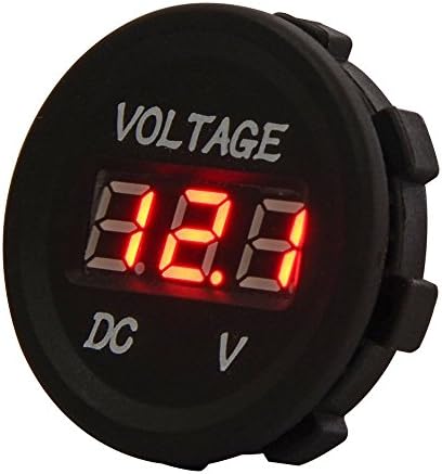 DC 12V LED Digital Display Voltmeter Waterproof for Boat Marine Vehicle Motorcycle Truck ATV UTV Car Camper Caravan Blue Digital Round Panel (Red)