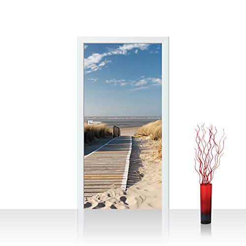 Vlies Türtapete 100x211 cm PREMIUM PLUS Tür Fototapete Türposter Türpanel Foto Tapete Bild - NORTH SEA DUNES - Strand Meer Nordsee Ostsee Beach Wasser Blau Himmel Sonne Sommer - no. 038