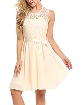 Beyove Damen Sommer Elegant Chiffonkleid Cocktailkleid Spitze Brautjungfernkleid Hochzeit A-Linie Ärmellos Knielang...