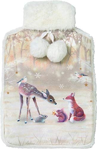 IHR Bolsa de Agua Caliente con Funda Desmontable de 34 cm, Silent Forest REH Wald Winter Wellness