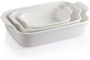Sweejar Home Porcelain Bakeware Set for Cooking, Rectangular Ceramic Casserole Dish, Lasagne Pans for Casserole Dish, Cakes, Dinner, Kitchen, Banquet and Daily Use (White)