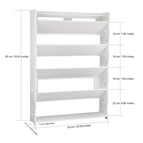Finether Schuhregal Schuhablage Stehregal Standregal Steckregal im Barock Stil für Wohnzimmer zur Aufbewahrung von Schuhe Zeitschriften aus WPC 5 Böden 90 x 64 x 17cm weiß. - 6