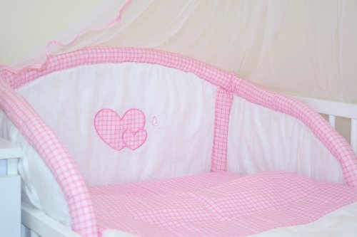 HEARTS NURSERY BABY COT / COTBED BUMPER (5. Checkered pink / white)